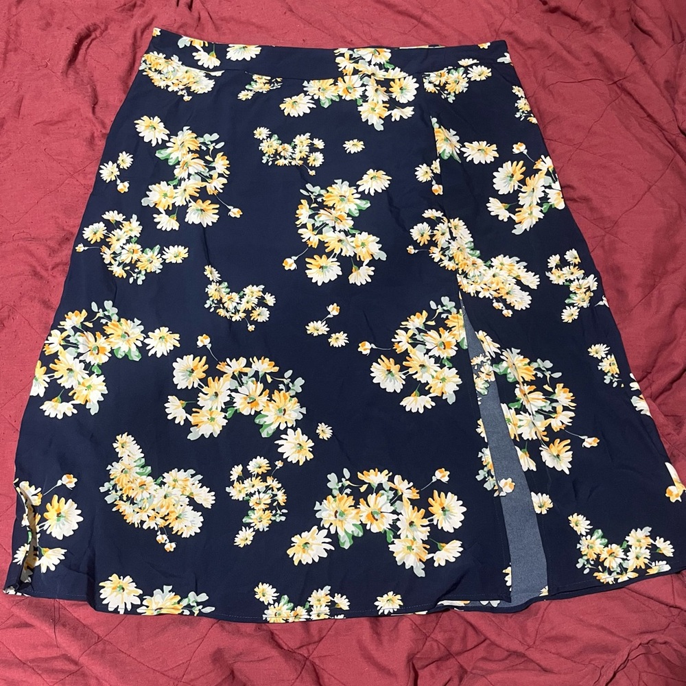 Blue Floral Midi Skirt